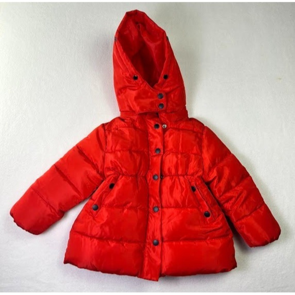 Kids Size 110 (4-5) Red puffer Jacket with Hood NWOT